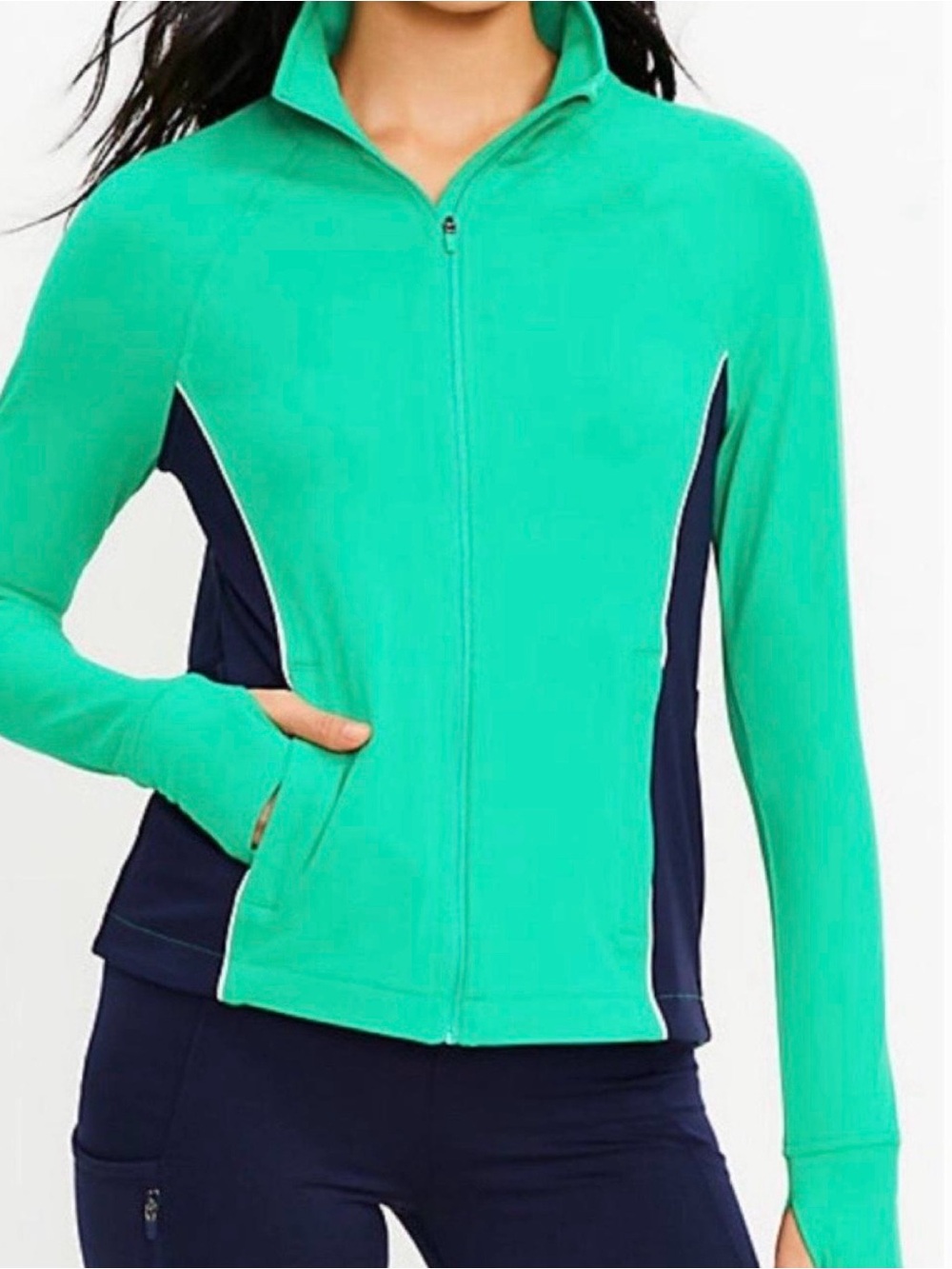 Lou & Grey Tennis Track Colorblock Jacket | Green / Navy | Medium